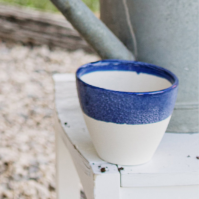 Viva Garden Handmade Cachepot, 4.5" H x 5.5" W x 5.5" D, Beige/Cobalt