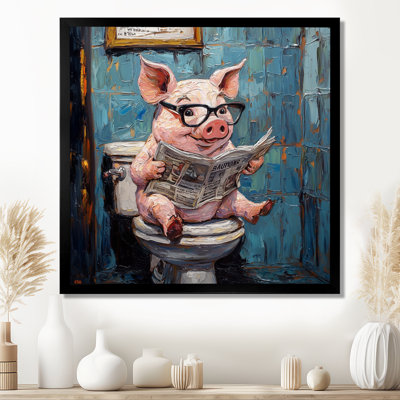 Toile de cochon Keonda, lecture du journal I - art mural sur toile cochon