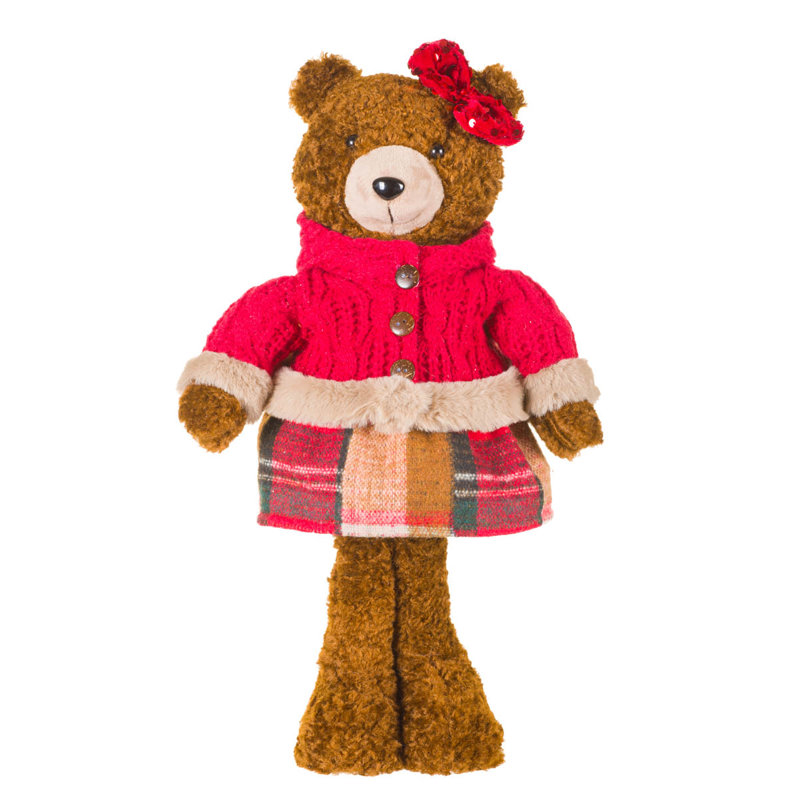 Figurine d'ours sœur en laine brun avec nœud à paillettes