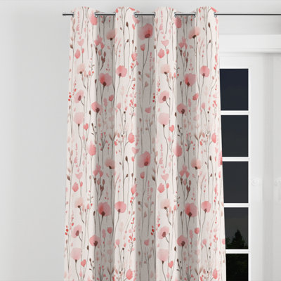 French Country Curtains for bedroom - Floral Cottage Pink Fields Velvet Grommet Curtain - 1 Panel