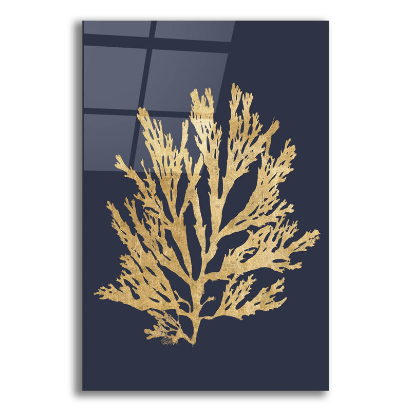  «Pacific Sea Mosses 1 Indigo» par Wild Apple Portfolio, art mural en verre, 16 po x 24 po, H 24 po x l 16 po