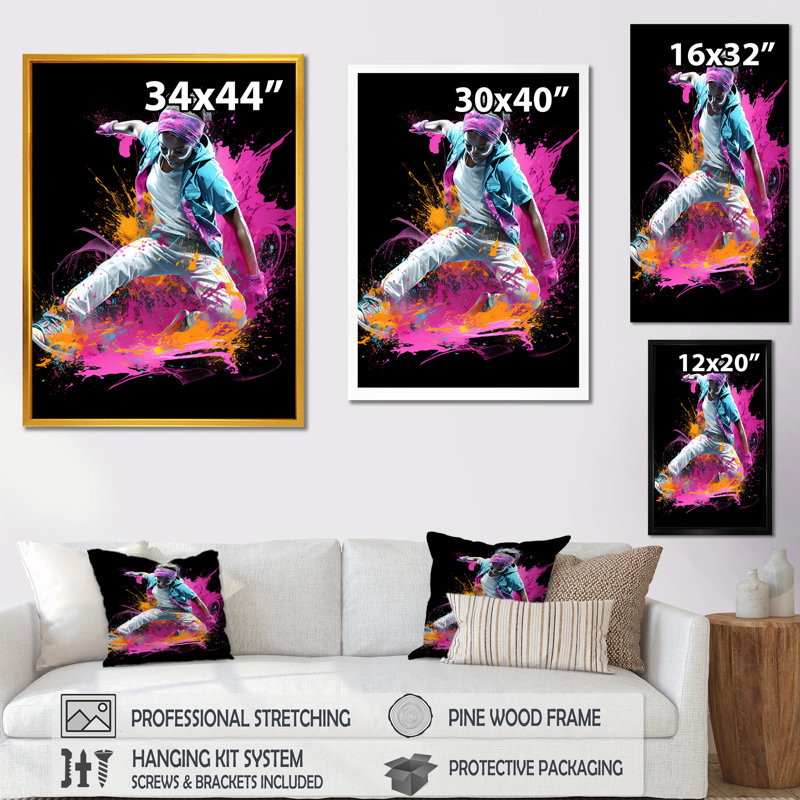«Urban Rhythms Breakdance Evolution II - Dance», art mural, Cadre doré simple, H 32 po x l 24 po x P 1 po