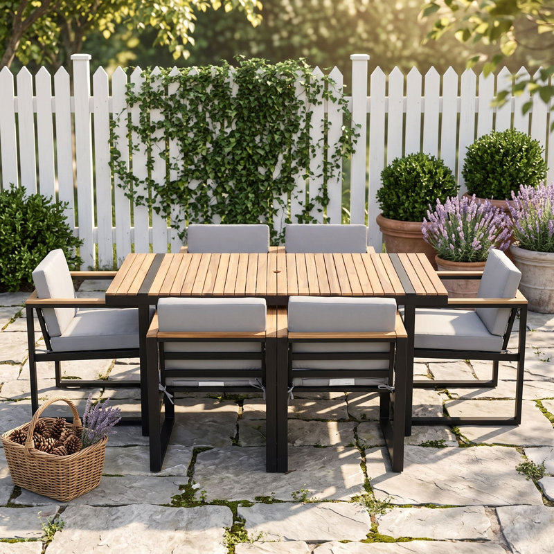 Table de salle à manger 7 pièces avec coussins amovibles 7 pièces, Gris