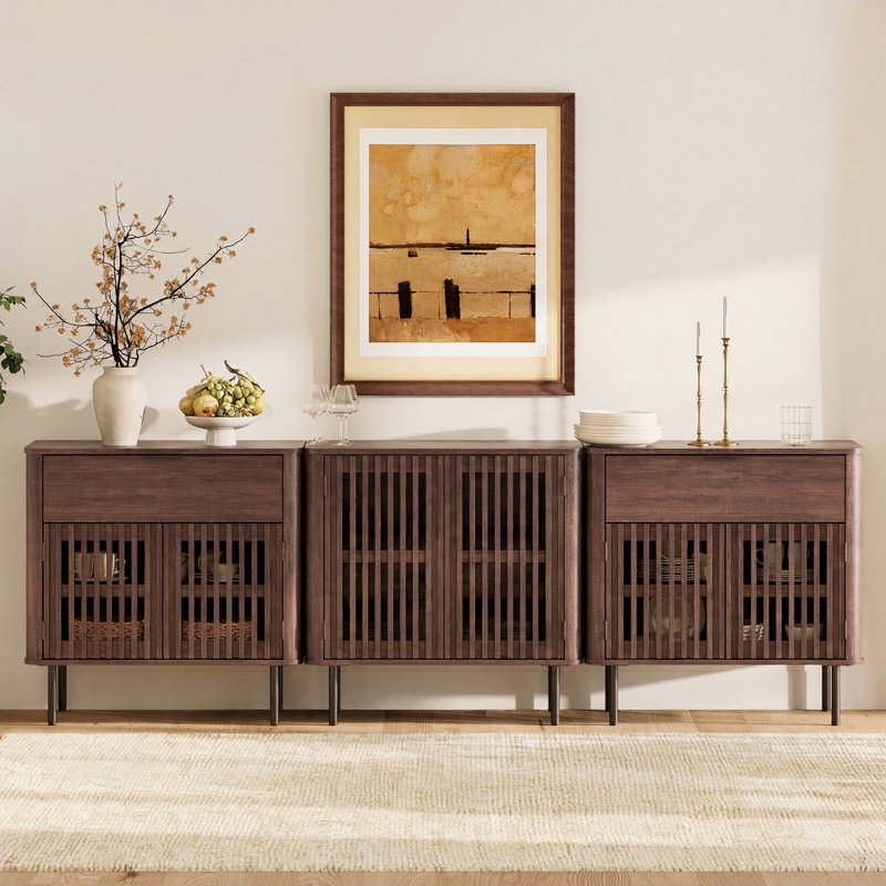 Buffet 94,5 "Mid-Century moderne avec tablettes réglables et 2 tiroirs, Brun