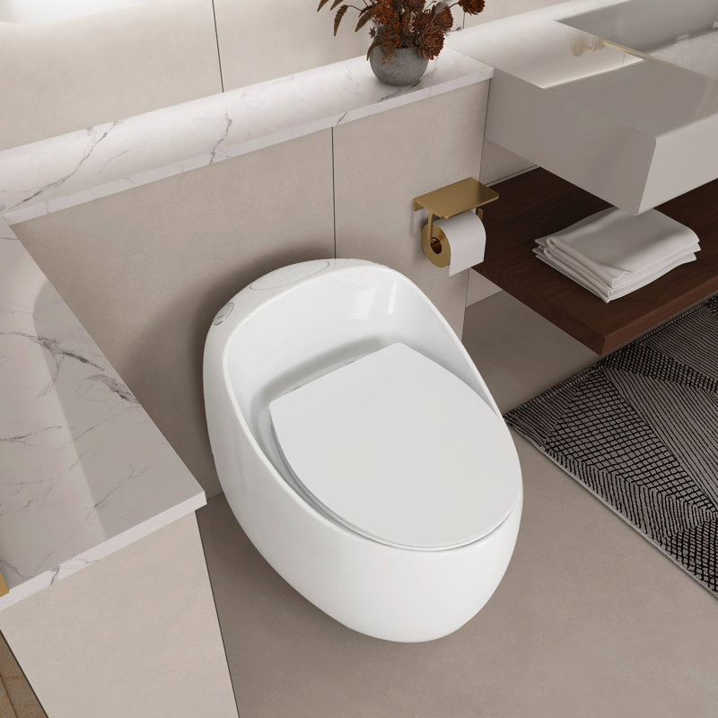 Toilette en céramique blanche brillante 1,28 - forme d'œuf, construction, chasse d'eau en forme d'œuf, égratignure, nettoyage facile