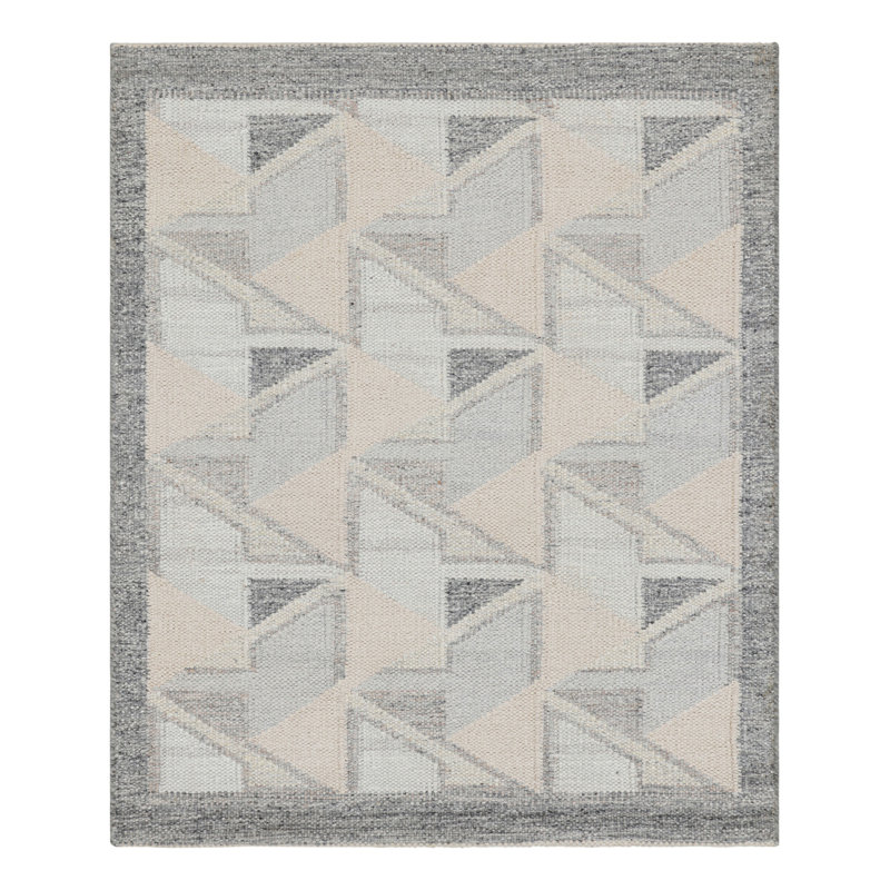 Rug & Kilim’S Scandinavian Style Outdoor Rug With Blue & Gray Geometric Pattern, Rectangle 4'1" x 4'9" 