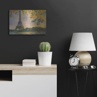 Art mural en métal de luxe «Eiffel Park Sunrise» par Chris Vest, 24 po x 16 po