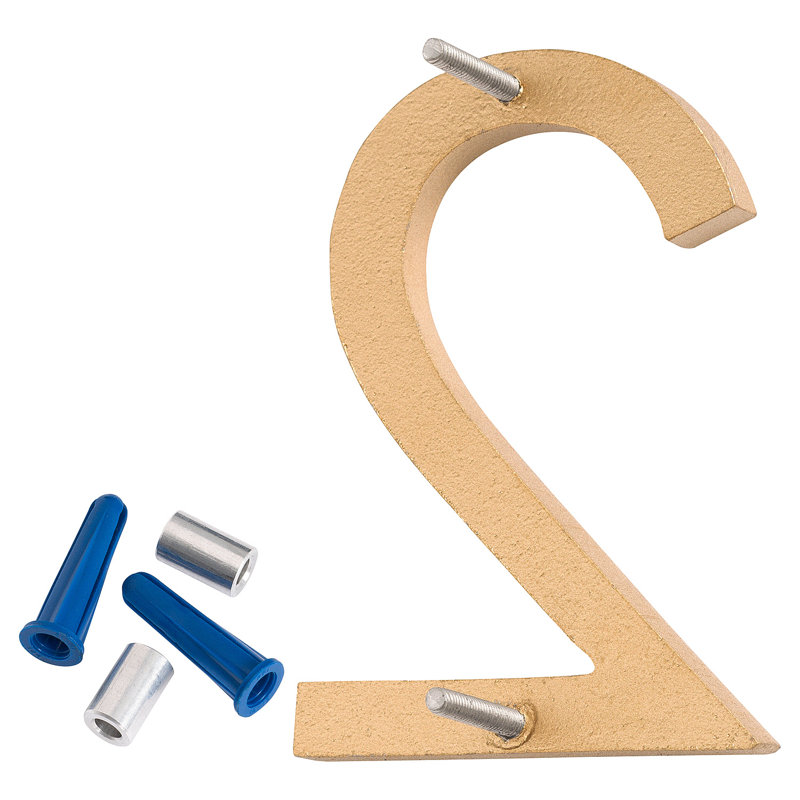 4 in. Flat Floating Mount House Number, 2, Gold