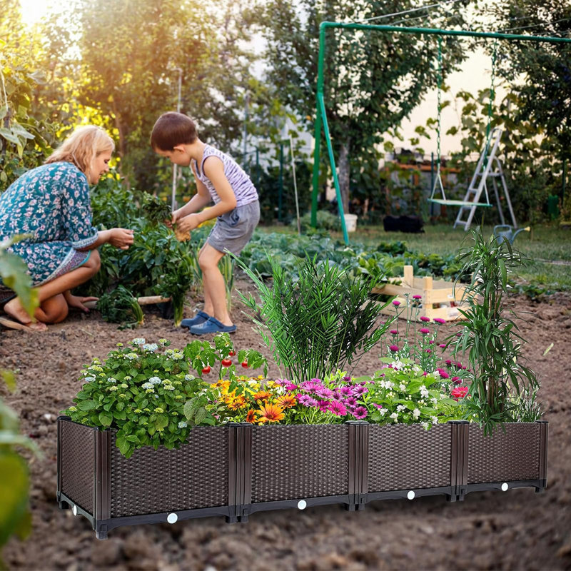 Jardinières surélevées, jardinières pour plantes avec bouchons de drainage pour légumes, herbes, plantes, racines profondes, brun