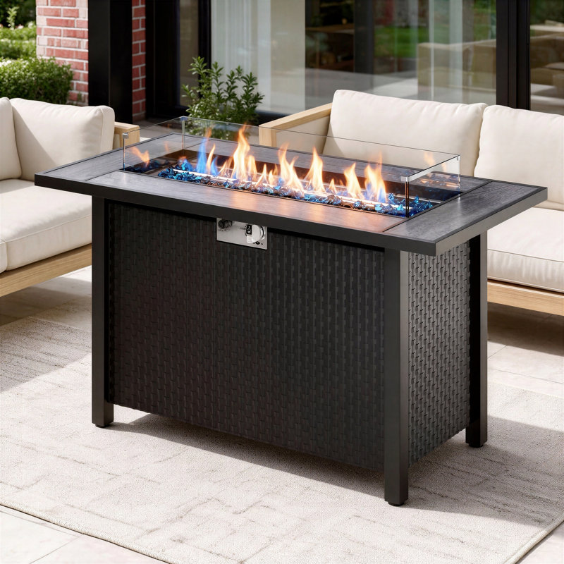 Table de foyer extérieur au propane avec couvercle, 62 cm (H) x 114 cm (L), Gris / Noir