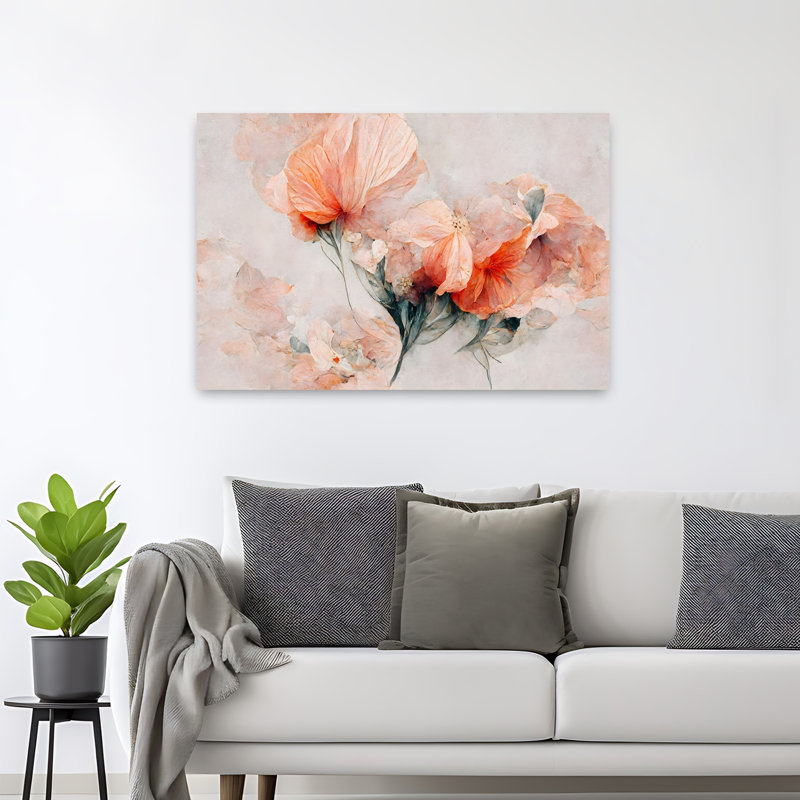 Art contemporain abstrait, délicat, fleur élégante, art naturel, H 32 po x l 48 po