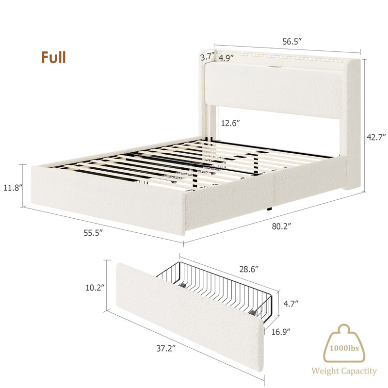 Structure de lit avec tête de lit Boucle, Beige, Complète