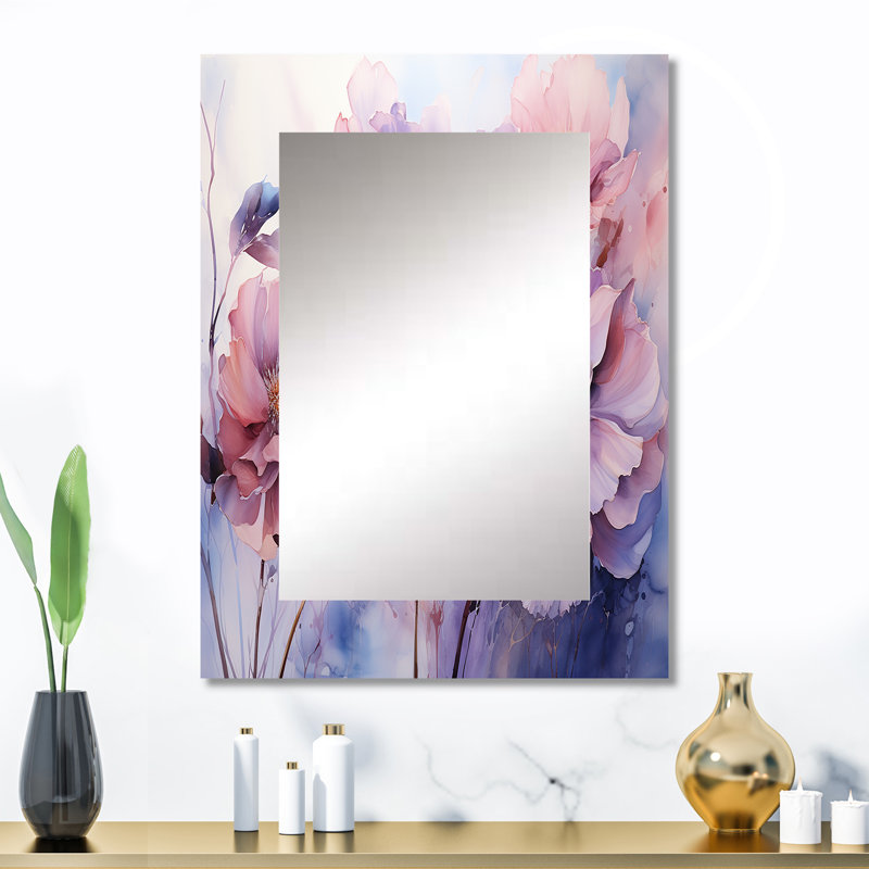 Mauve, pétales tranquilles I - Botanicals, miroir mural unique, art moderne imprimé en métal, 32 po x 24 po