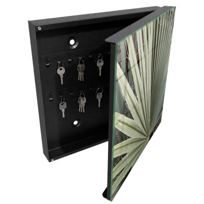 Key box, Opens to the left, 30x30x5, White, The symmetrical lines of the palm tree add elegance, 