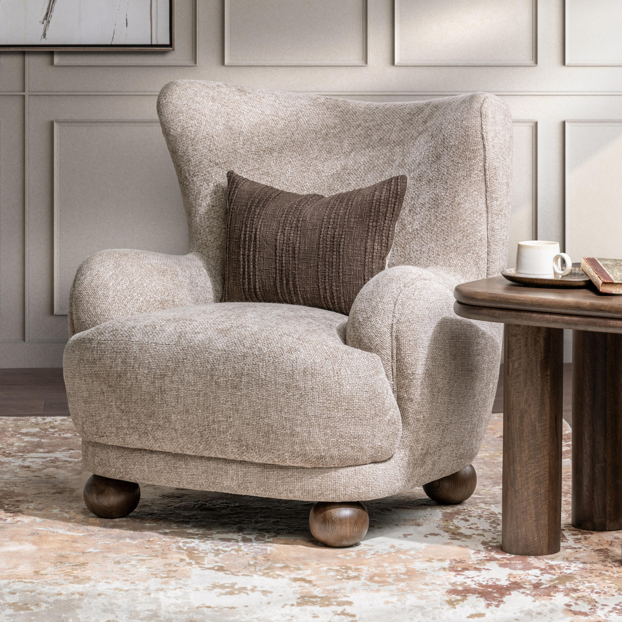 Penelope Upholstered Armchair, Mushroom Taupe