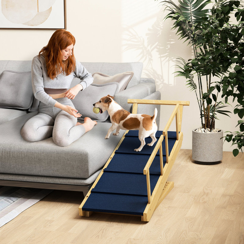 Rampe d'escalier en bois pour chien avec 4 hauteurs réglables et tapis antidérapant pliable pour une utilisation simple