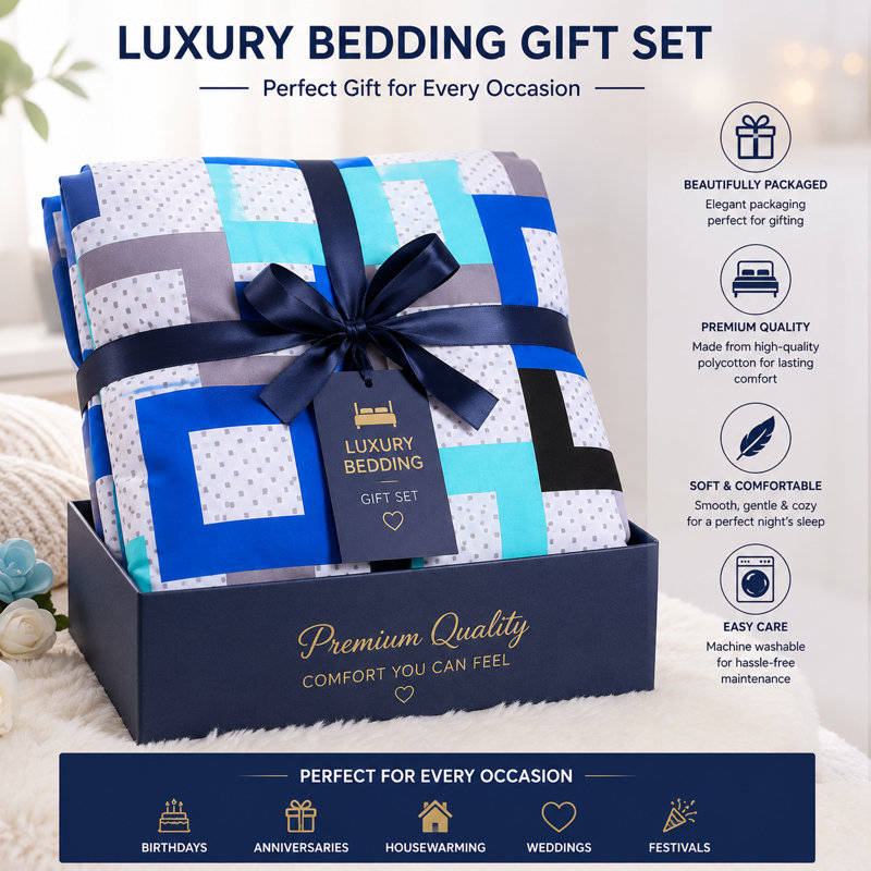 NZ Cotton Blend Geometric Duvet Cover Set with Pillowcases, Double