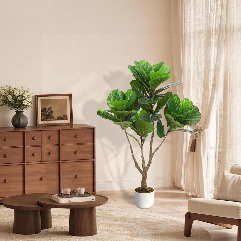 Figuier artificiel 45 po en pot noir, plante de plancher en pot pour le salon, la chambre à coucher, le bureau et le vestibule