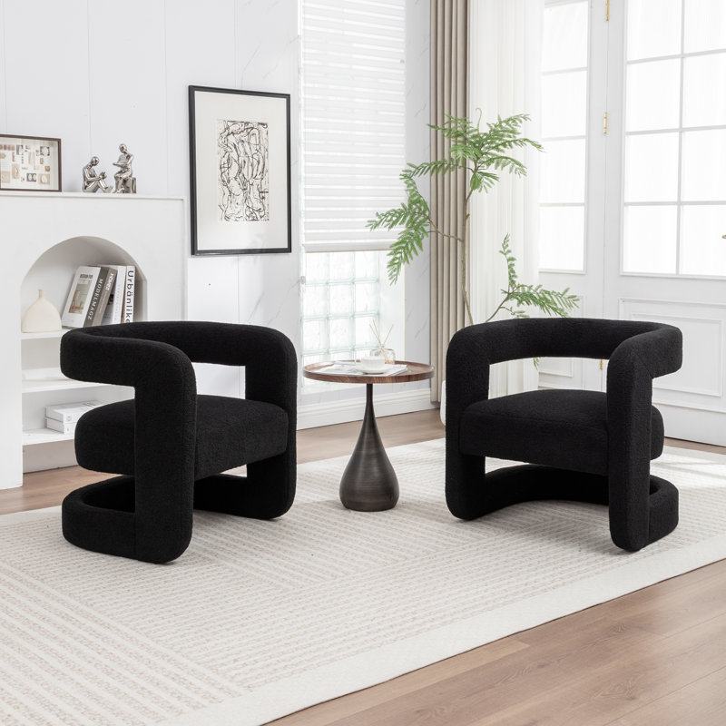 Modern Upholstered Barrel Chair, Black Teddy