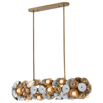 Damask 24 LT White w/ Vintage Brass Linear Pendant Kalco