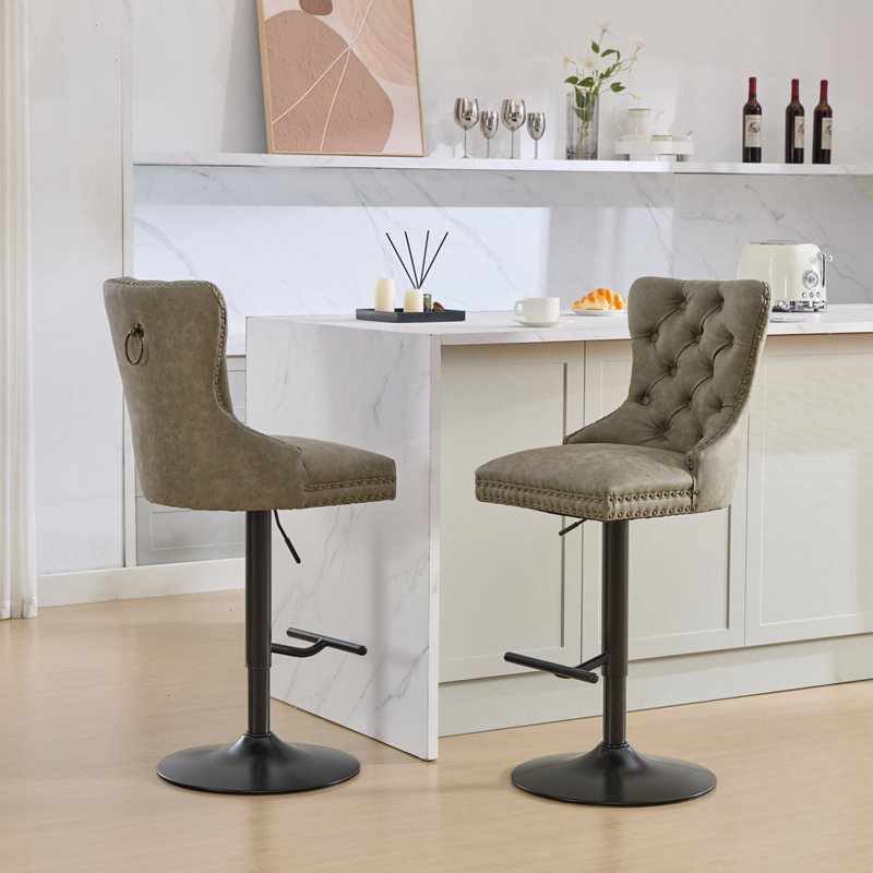 Ensemble de 2 tabourets de bar pivotants à hauteur réglable, Vert olive