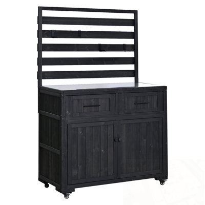 Patio Kitchen Island with Stainless Table Top, 3 Movable Shelves and 2 Drawers
