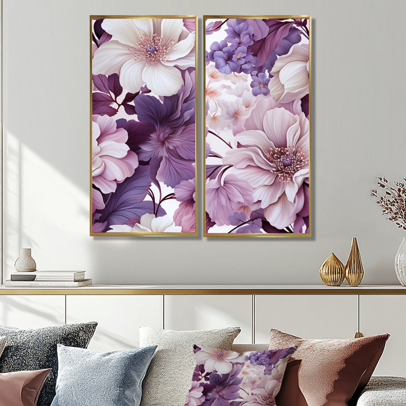 Gonesse - Floral Coastal Tropical Wall Decor 2-Pieces, H 20 po x l 24 po, Impression encadrée flottante, Doré