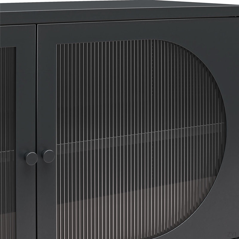 Armoire d'appoint 2 portes avec verre cannelé Luna, Noir