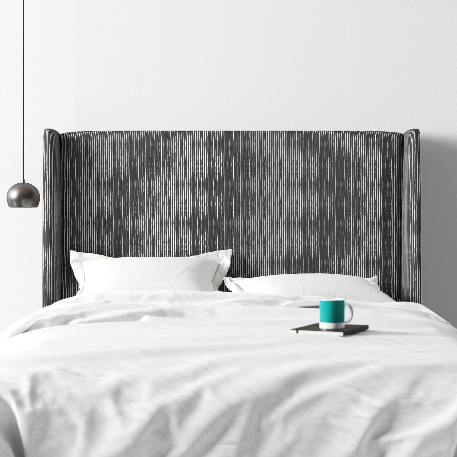 Matos Upholstered Headboard, King, Brush Stripe Ink