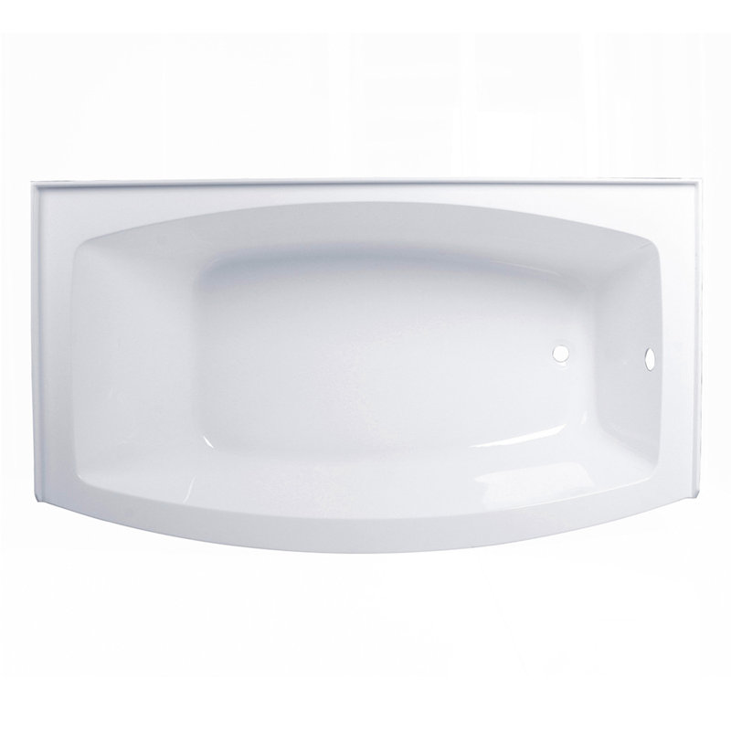 Kingston Brass Aqua Eden 66-Inch Acrylic Curved Rectangular Apron 3-Wall Alcove Tub, Drain, Right