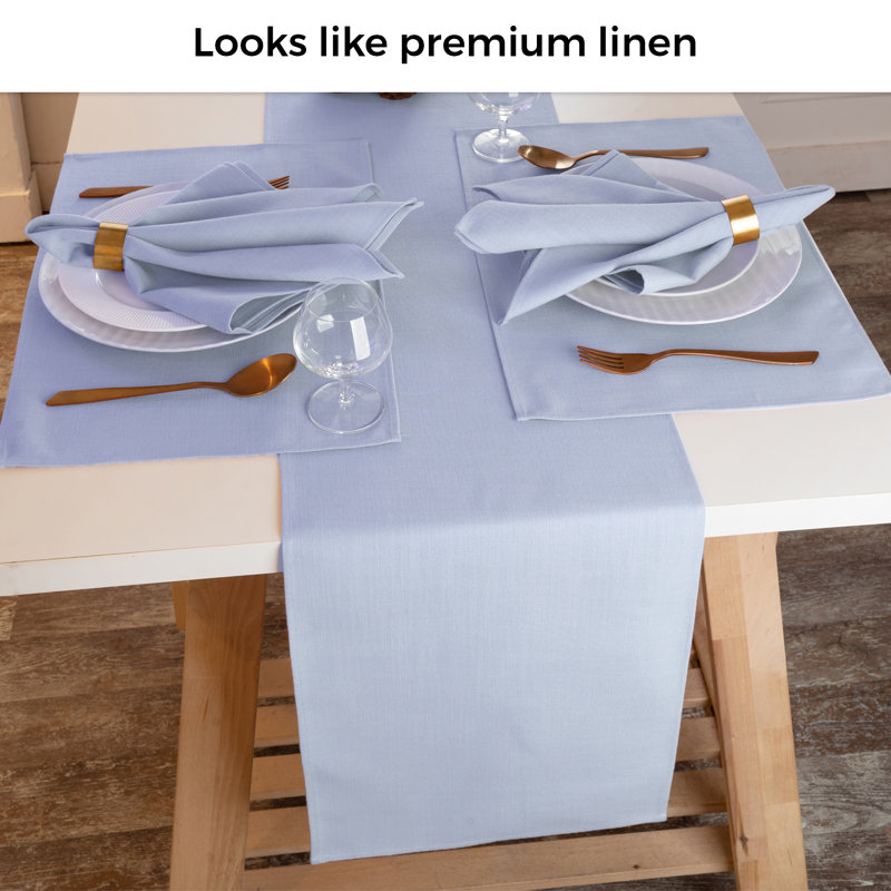D'Moksha Homes Plain Faux Linen Table Runner, Light Blue, 108" x 13"