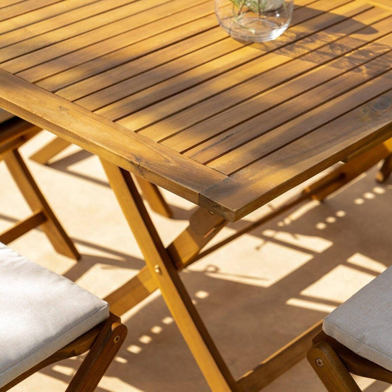 Nayoun 4 - Person Wood Patio Dining Set with Rectangular Table, Cream, No Arm