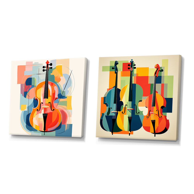 Matisse, contrebasse, musique, mélodie I - ensemble de 2 reproductions murales, Toile tendue, H 36 po x l 73 po x P 1,5 po