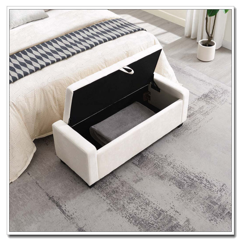 Repose-pieds 48 po avec rangement, banc de rangement pour repose-pieds, Beige