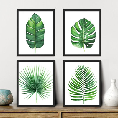 Minimal Botanical " IDEA4WALL Framed Tropical Island Banana Palm Leaf Wall Art, Set Of 4 Nature Wilderness Wall Decor Prints, Botanical Floral Wall Decor For Living Room, Bedroom " 4 - Pieces