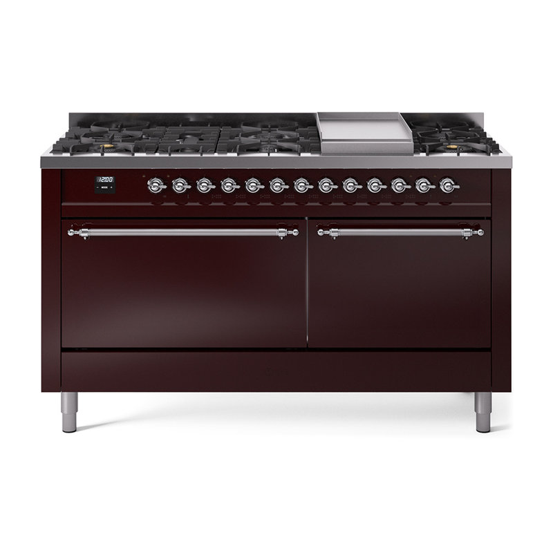 Cuisinière à double combustible de 60 po avec 9 brûleurs scellés et plaque chauffante (porte pleine) Nostalgie II de la série ILVE