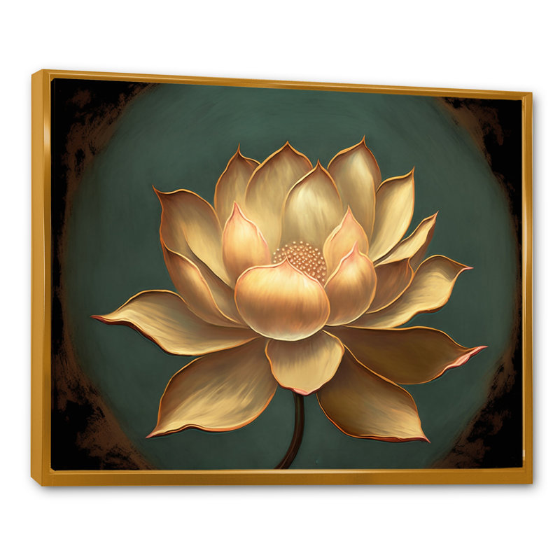 «Blossoming White Vintage Lotus», art mural Lotus, Cadre flottant doré, H 12 po x l 20 po x P 1 po