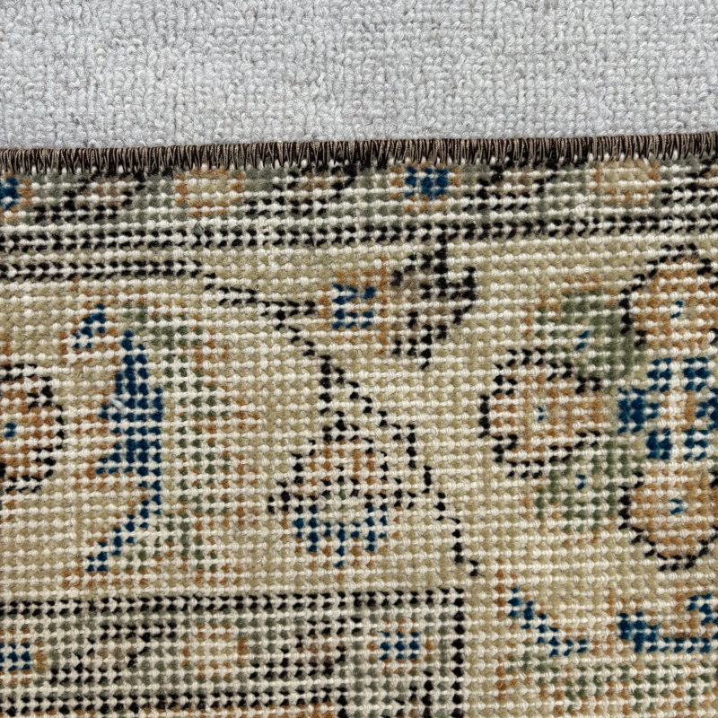 Tapis brun rétro en patchwork de laine 43,3 x 82,3 pouces