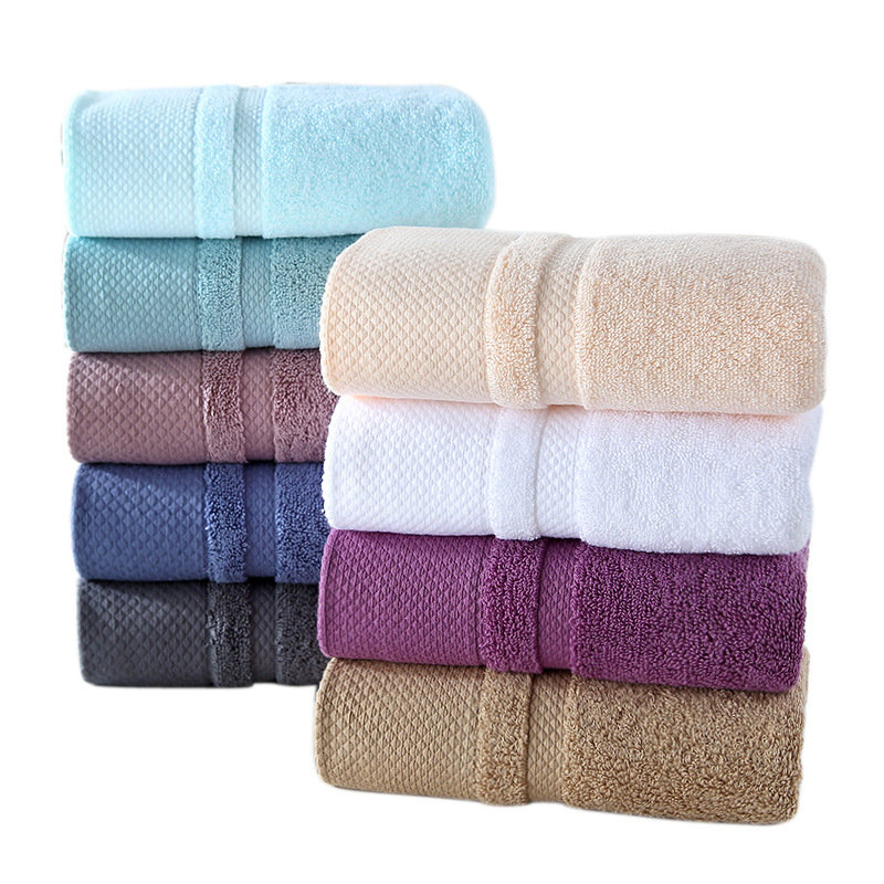 100% Cotton Thickened Towel for Adults, 120g, Long Staple Cotton, Hotel Quality, Soft & Absorbent, Rhombus Pattern, Cyan Blue