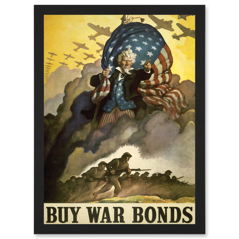 Military WWII War USA Uncle Sam Buy Bond Stars Stripes Flag - Single Picture Frame Print