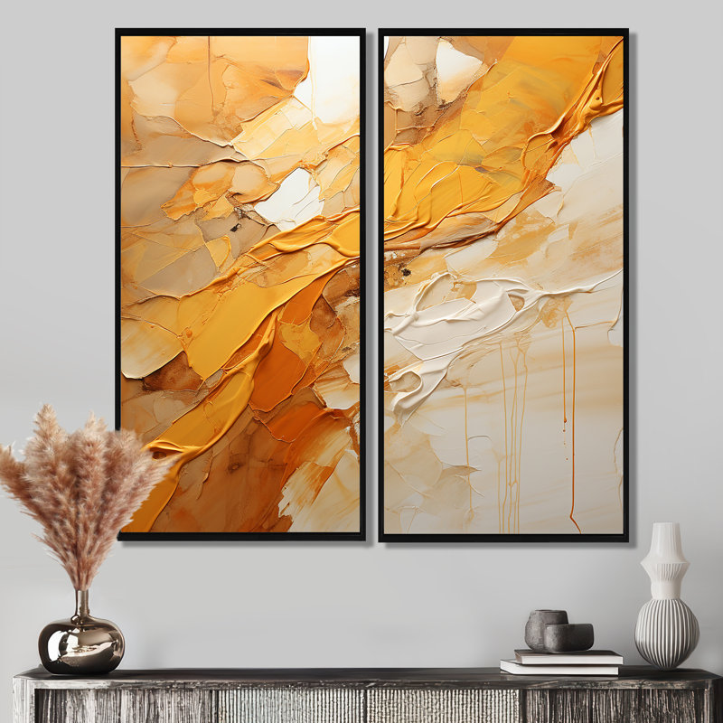 Amber Glow II - ensemble d'art mural moderne de 2, H 32 po x l 32 po, Impression encadrée flottante, Noir