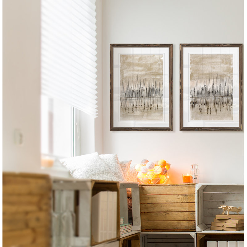 " Marshline Reflection I " by Vincent Van Gogh 2 - Pieces, 20" H x 32" W , Framed Print with Mat, Maple
