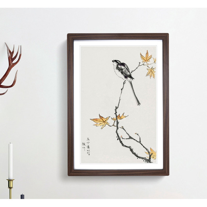 Long-Tailed Tit & Maple Tree by Numata Kashu - Framed Print, Walnut, 76cm H x 50cm W x 2cm D