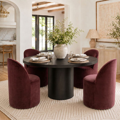 Chaise de salle à manger rembourrée en velours entièrement roulée avec roulettes cachées (ensemble de 4)
