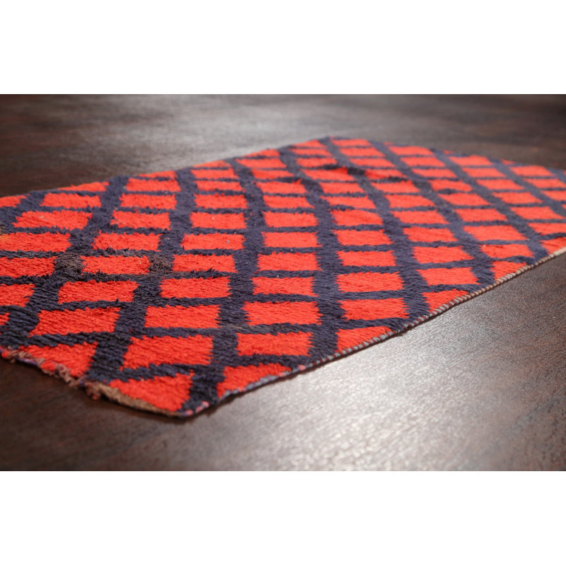 Tapis rouge noué à la main de conception unique 2 pi 9 po x 5 pi 8 po