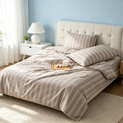 Soft 100% Washed Cotton Striped Duvet Cover Set 3 Pieces Bedding Set