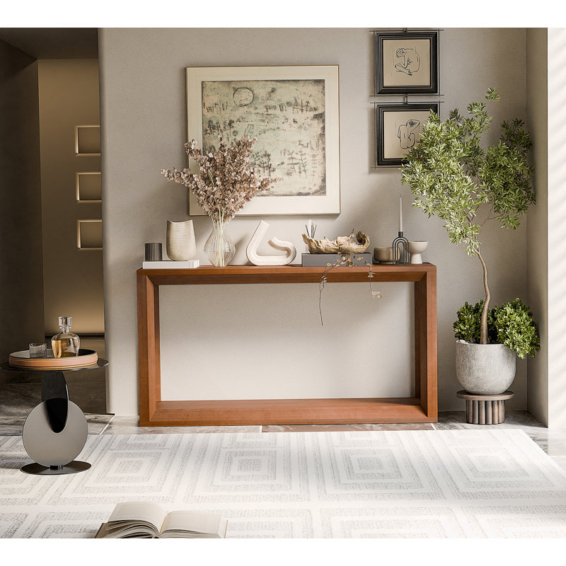 Console rectangulaire en placage de bois massif de 60 pouces avec beaucoup de rangement, parfaite pour le vestibule et le décor du salon, brun foncé