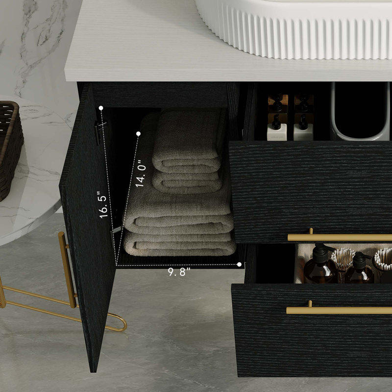 Meuble-lavabo flottant moderne avec lavabo en céramique et rangement intelligent
