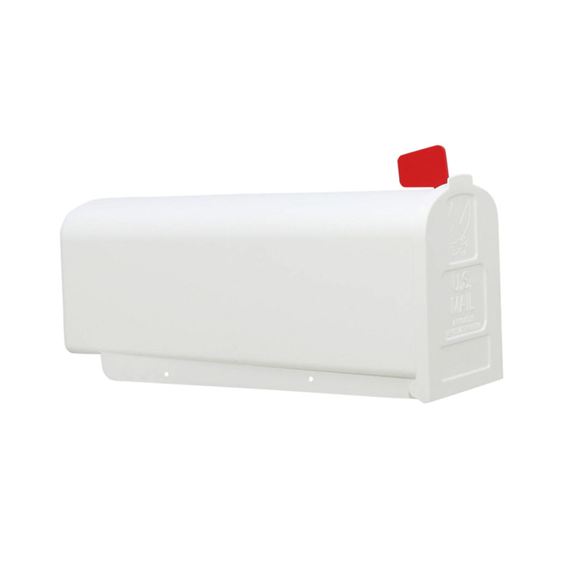 White Plastic Medium Rural Mailbox with Red Flag