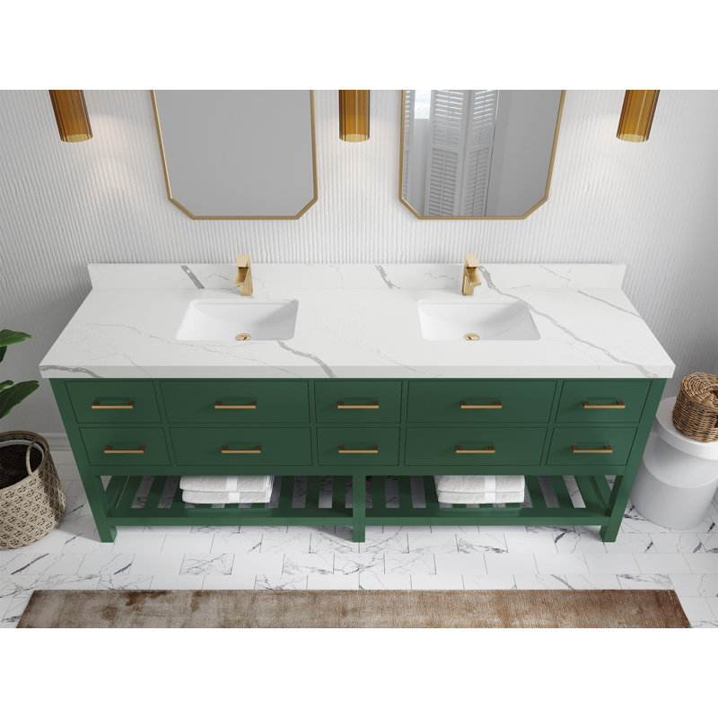 Ensemble de meuble-lavabo double 84 po Huntwood, Calacatta Laza